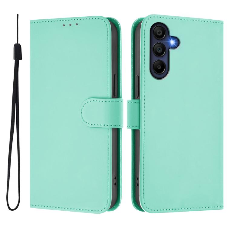 For Samsung Galaxy A17 5G Skin Feel Solid Color Leather Phone Case with Lanyard