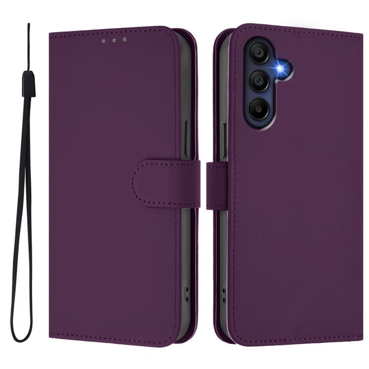 For Samsung Galaxy A17 5G Skin Feel Solid Color Leather Phone Case with Lanyard