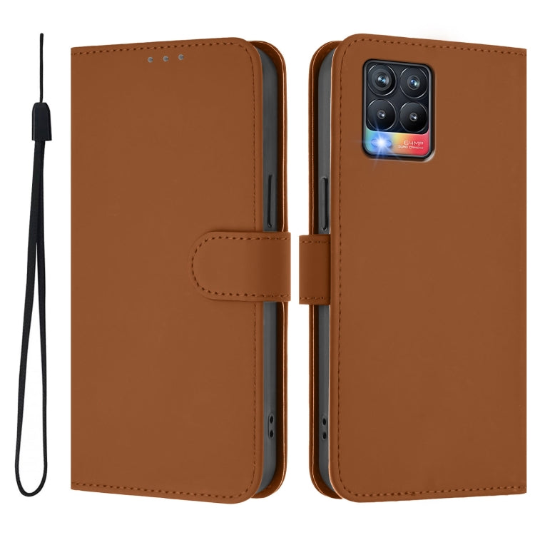 For Realme 8 4G / 8 Pro 4G Skin Feel Solid Color Leather Phone Case with Lanyard