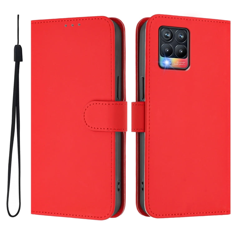 For Realme 8 4G / 8 Pro 4G Skin Feel Solid Color Leather Phone Case with Lanyard