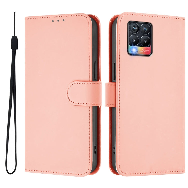 For Realme 8 4G / 8 Pro 4G Skin Feel Solid Color Leather Phone Case with Lanyard