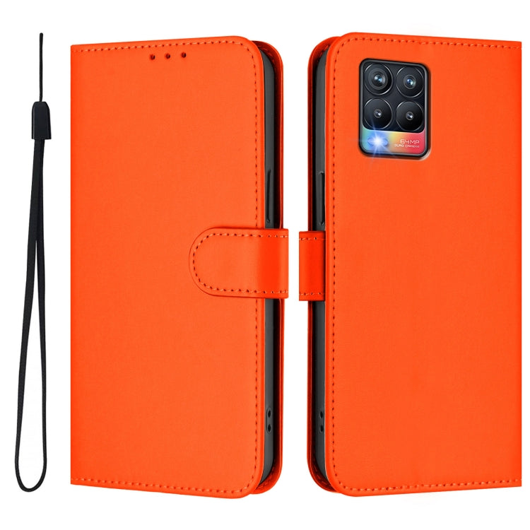 For Realme 8 4G / 8 Pro 4G Skin Feel Solid Color Leather Phone Case with Lanyard