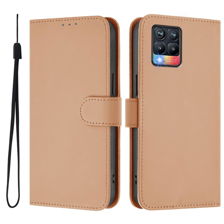 For Realme 8 4G / 8 Pro 4G Skin Feel Solid Color Leather Phone Case with Lanyard