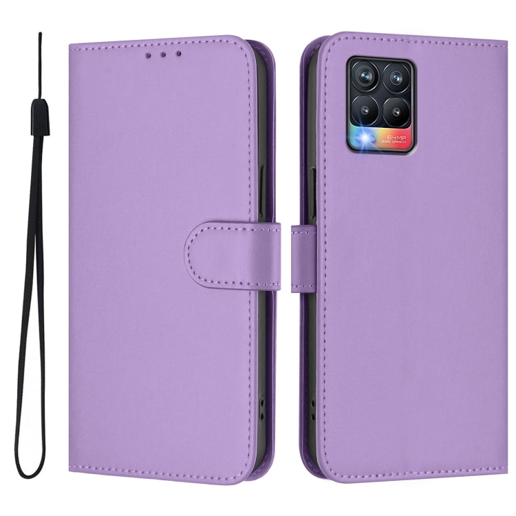 For Realme 8 4G / 8 Pro 4G Skin Feel Solid Color Leather Phone Case with Lanyard