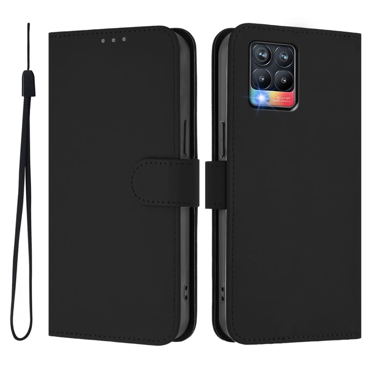 For Realme 8 4G / 8 Pro 4G Skin Feel Solid Color Leather Phone Case with Lanyard