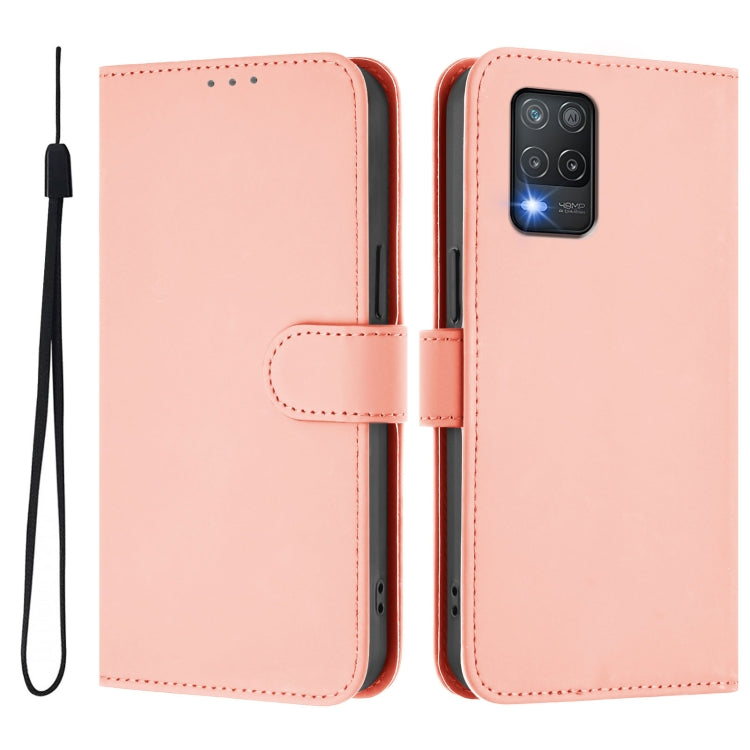 For Realme 8 5G / 8 5G India Skin Feel Solid Color Leather Phone Case with Lanyard
