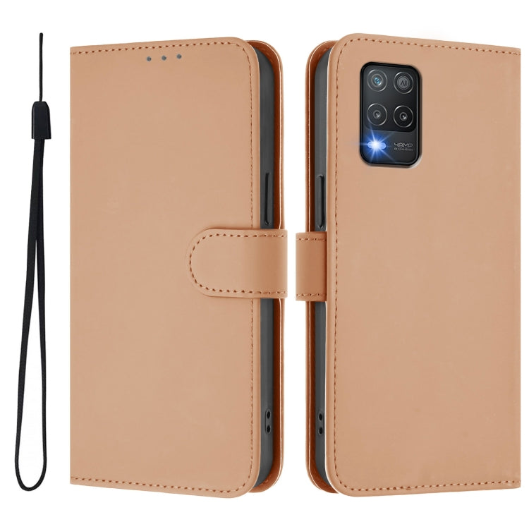 For Realme 8 5G / 8 5G India Skin Feel Solid Color Leather Phone Case with Lanyard