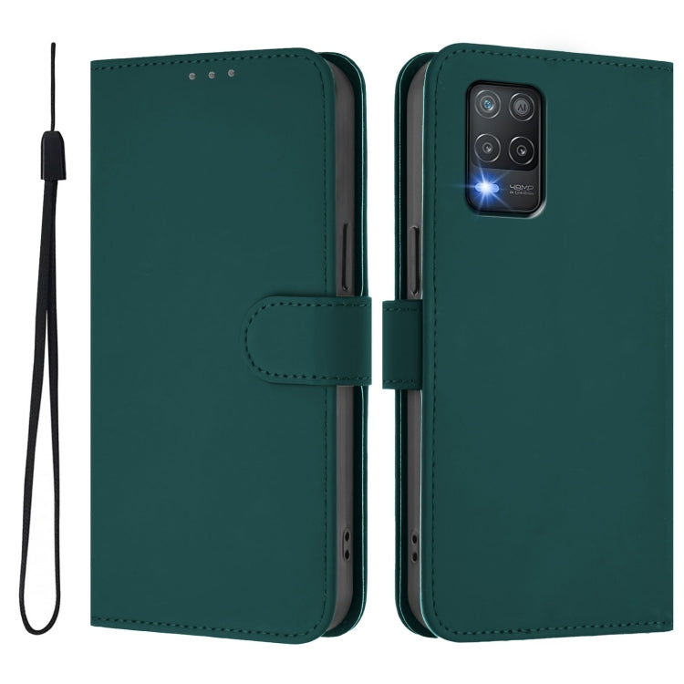 For Realme 8 5G / 8 5G India Skin Feel Solid Color Leather Phone Case with Lanyard