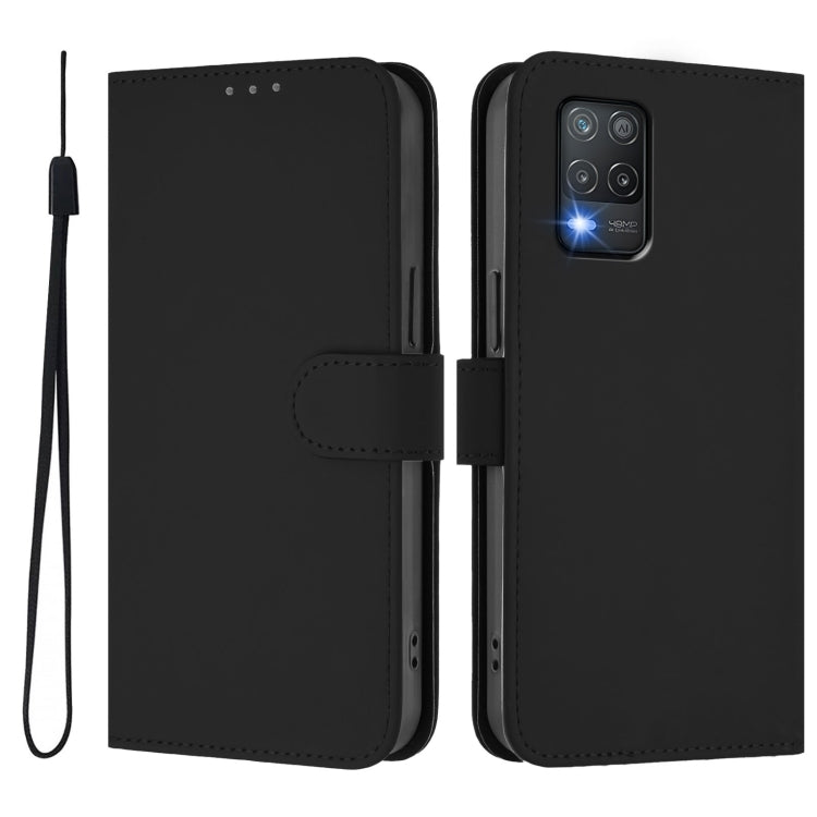 For Realme 8 5G / 8 5G India Skin Feel Solid Color Leather Phone Case with Lanyard