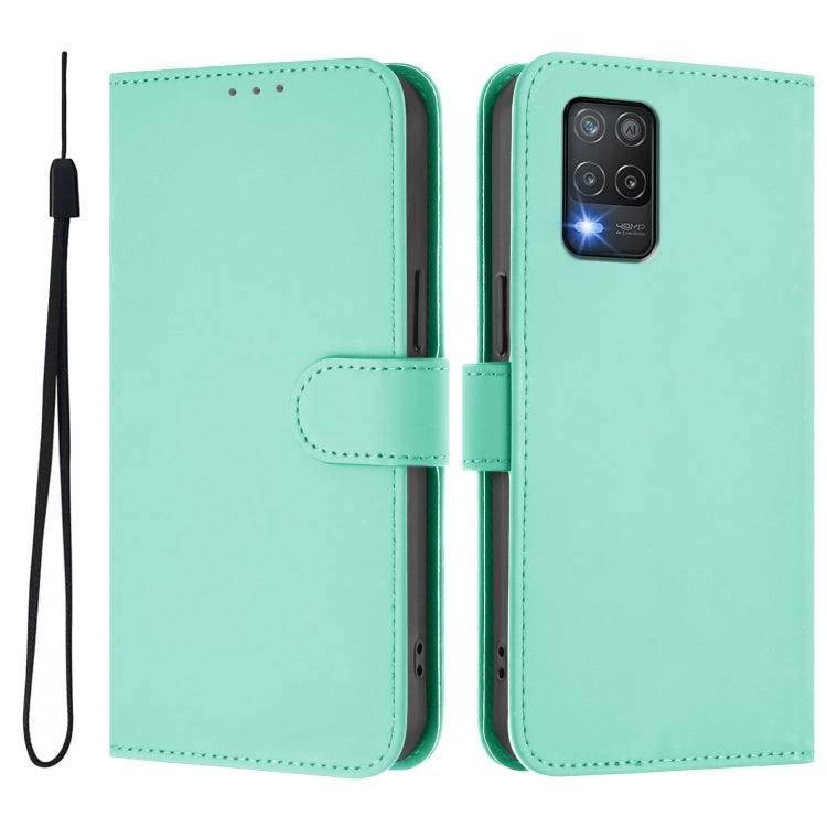 For Realme 8 5G / 8 5G India Skin Feel Solid Color Leather Phone Case with Lanyard