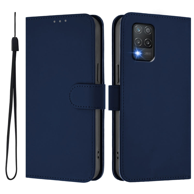 For Realme 8 5G / 8 5G India Skin Feel Solid Color Leather Phone Case with Lanyard