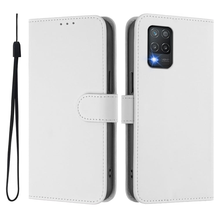 For Realme 8 5G / 8 5G India Skin Feel Solid Color Leather Phone Case with Lanyard