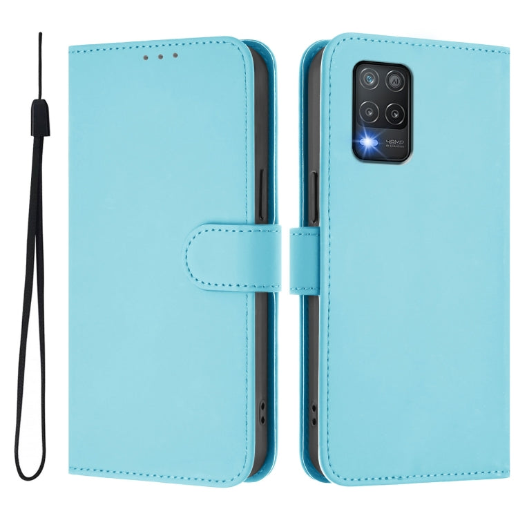 For Realme 8 5G / 8 5G India Skin Feel Solid Color Leather Phone Case with Lanyard