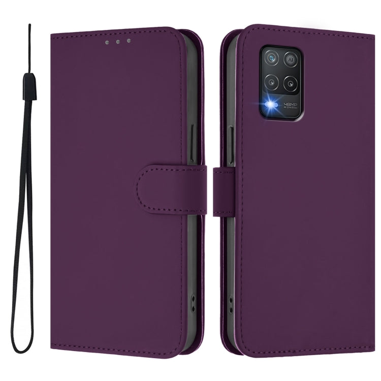 For Realme 8 5G / 8 5G India Skin Feel Solid Color Leather Phone Case with Lanyard