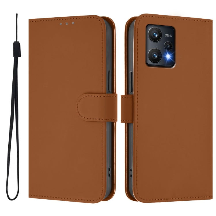 For Realme 9 Pro 5G Global Skin Feel Solid Color Leather Phone Case with Lanyard