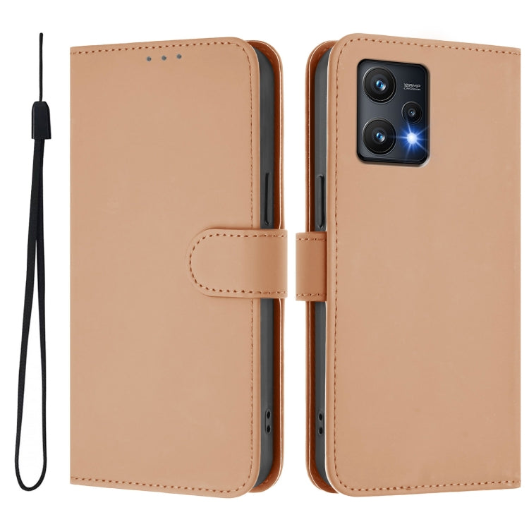 For Realme 9 Pro 5G Global Skin Feel Solid Color Leather Phone Case with Lanyard