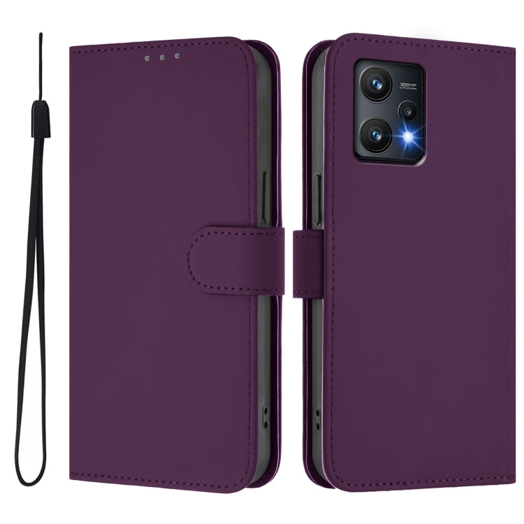 For Realme 9 Pro 5G Global Skin Feel Solid Color Leather Phone Case with Lanyard
