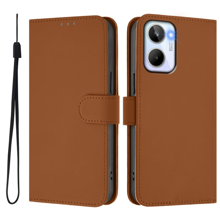 For Realme 10 4G Global Skin Feel Solid Color Leather Phone Case with Lanyard