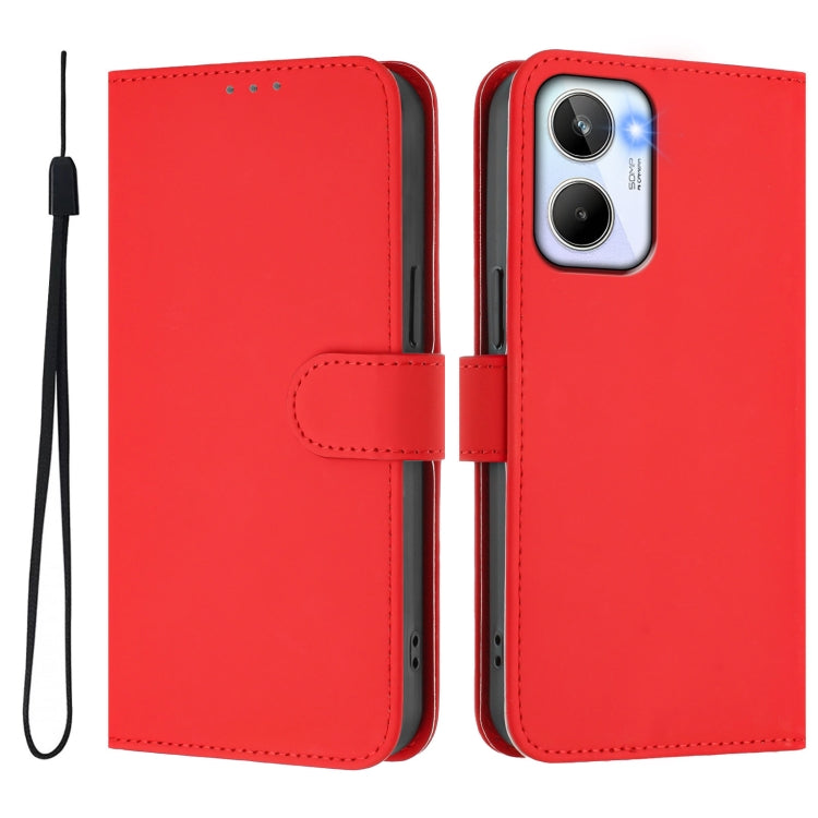 For Realme 10 4G Global Skin Feel Solid Color Leather Phone Case with Lanyard