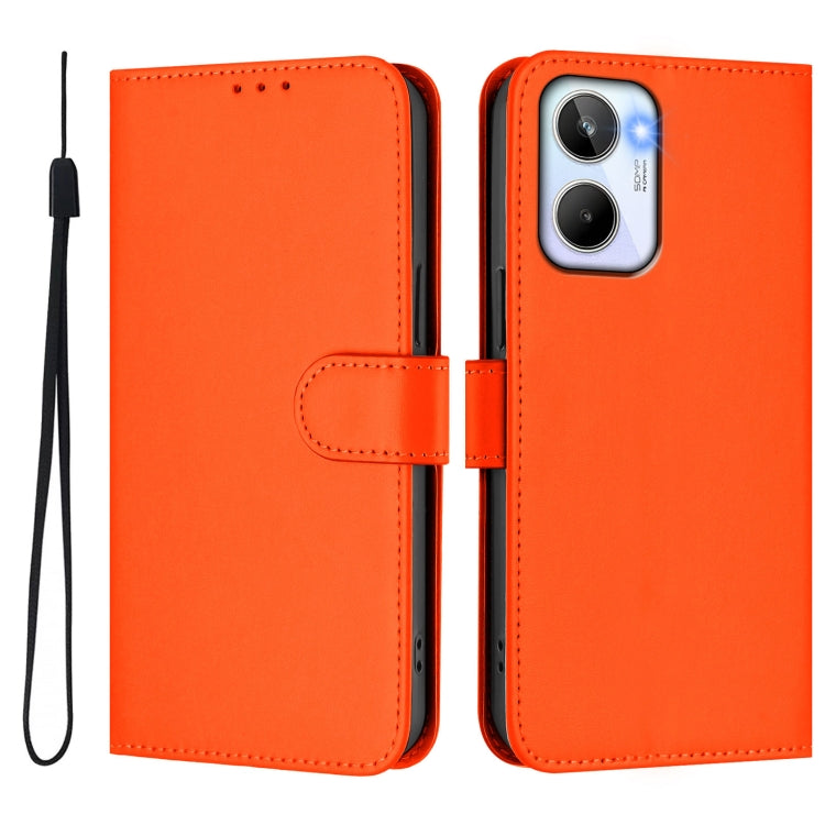For Realme 10 4G Global Skin Feel Solid Color Leather Phone Case with Lanyard