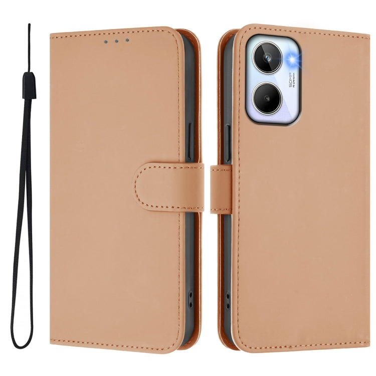 For Realme 10 4G Global Skin Feel Solid Color Leather Phone Case with Lanyard