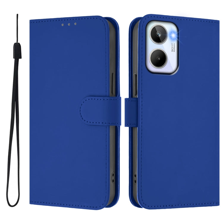 For Realme 10 4G Global Skin Feel Solid Color Leather Phone Case with Lanyard