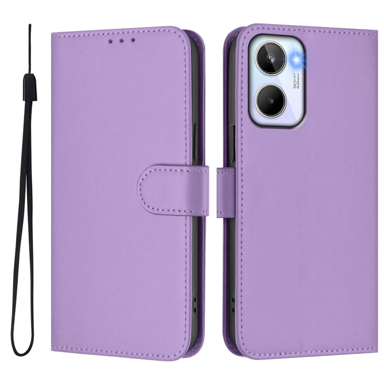 For Realme 10 4G Global Skin Feel Solid Color Leather Phone Case with Lanyard