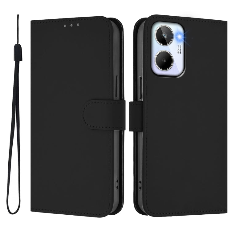 For Realme 10 4G Global Skin Feel Solid Color Leather Phone Case with Lanyard