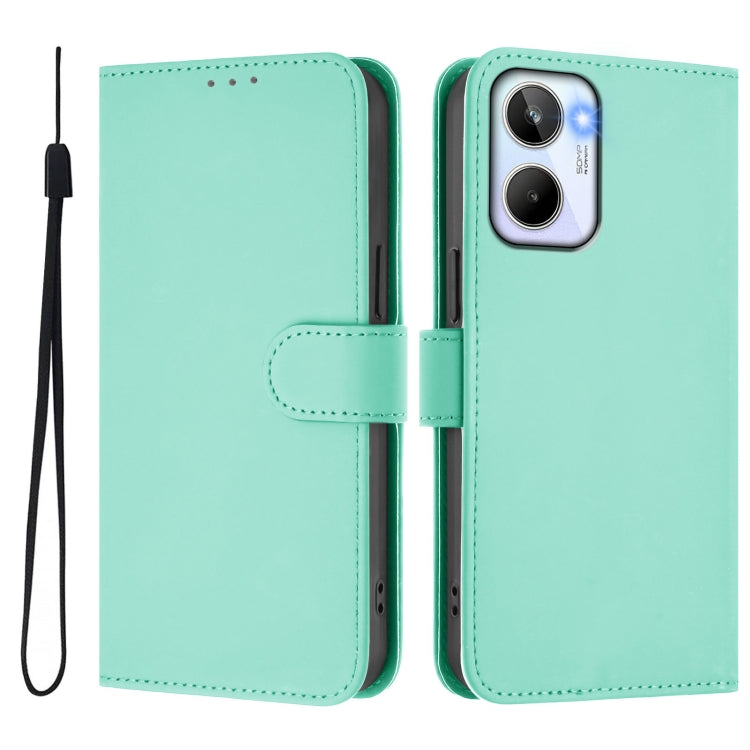 For Realme 10 4G Global Skin Feel Solid Color Leather Phone Case with Lanyard