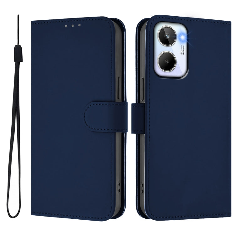 For Realme 10 4G Global Skin Feel Solid Color Leather Phone Case with Lanyard
