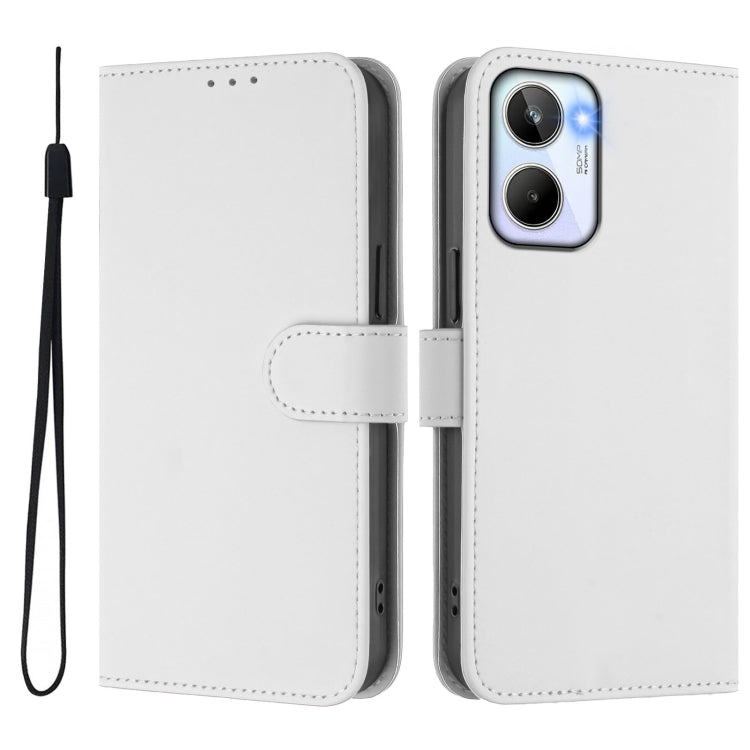 For Realme 10 4G Global Skin Feel Solid Color Leather Phone Case with Lanyard