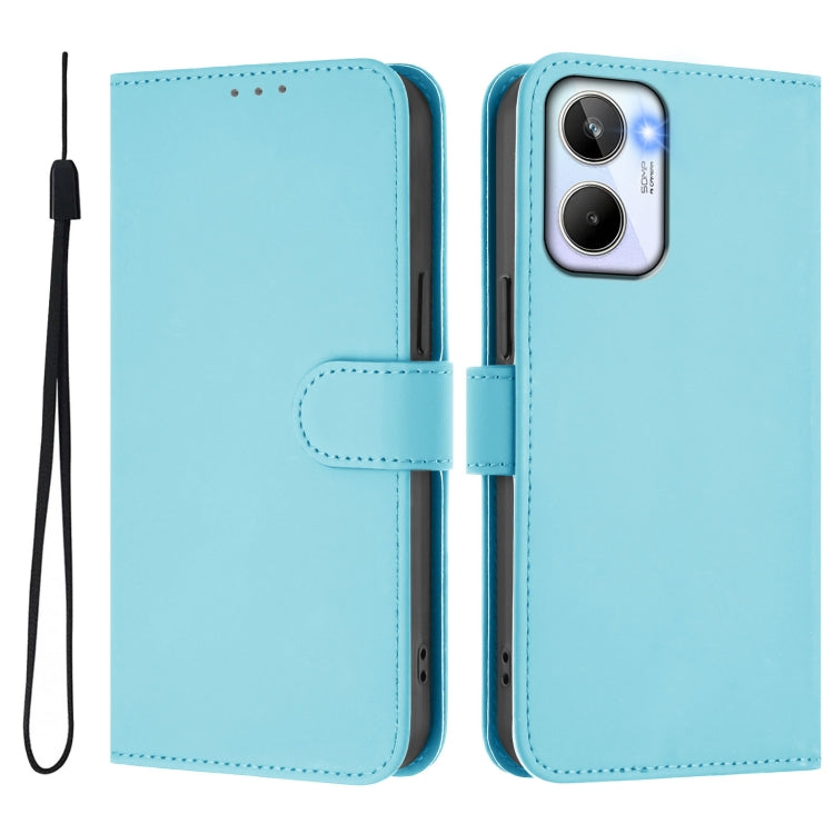 For Realme 10 4G Global Skin Feel Solid Color Leather Phone Case with Lanyard