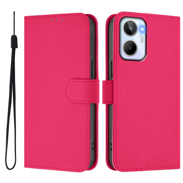 For Realme 10 4G Global Skin Feel Solid Color Leather Phone Case with Lanyard