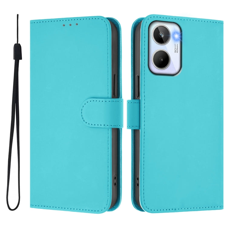 For Realme 10 4G Global Skin Feel Solid Color Leather Phone Case with Lanyard