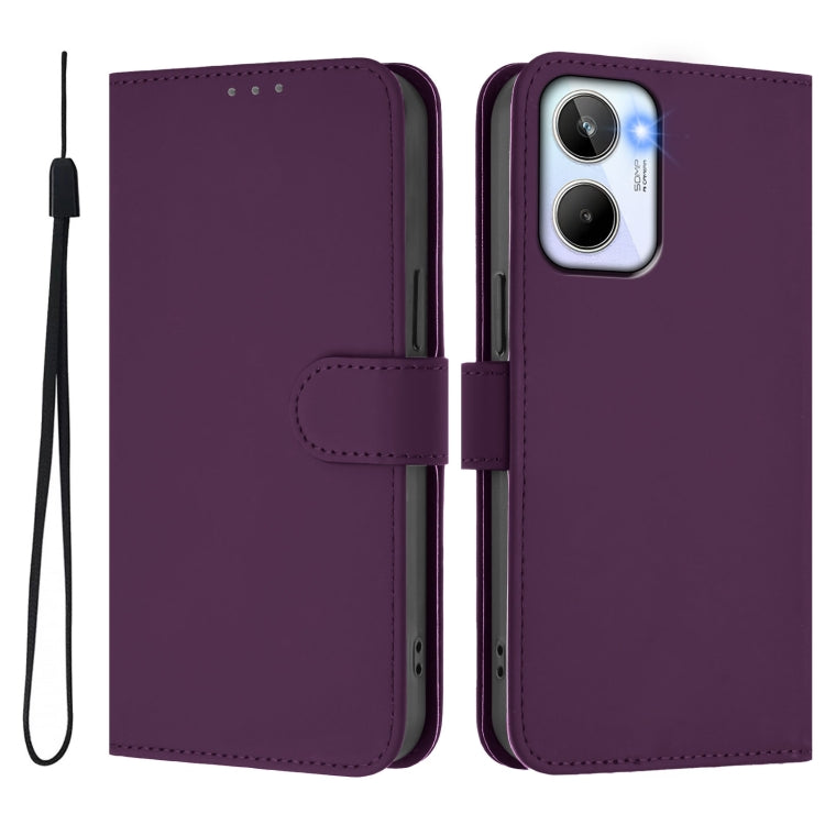 For Realme 10 4G Global Skin Feel Solid Color Leather Phone Case with Lanyard