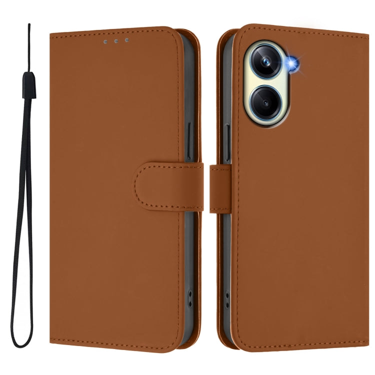 For Realme 10 Pro 5G Skin Feel Solid Color Leather Phone Case with Lanyard