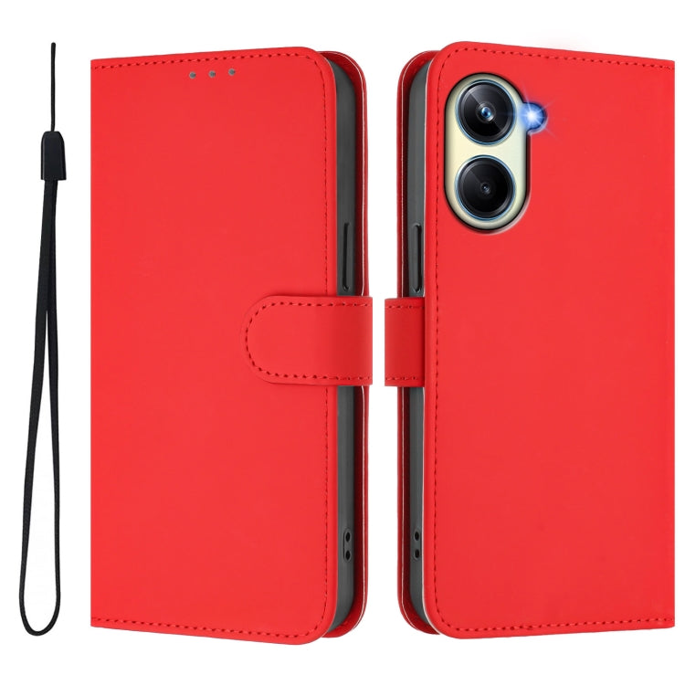 For Realme 10 Pro 5G Skin Feel Solid Color Leather Phone Case with Lanyard