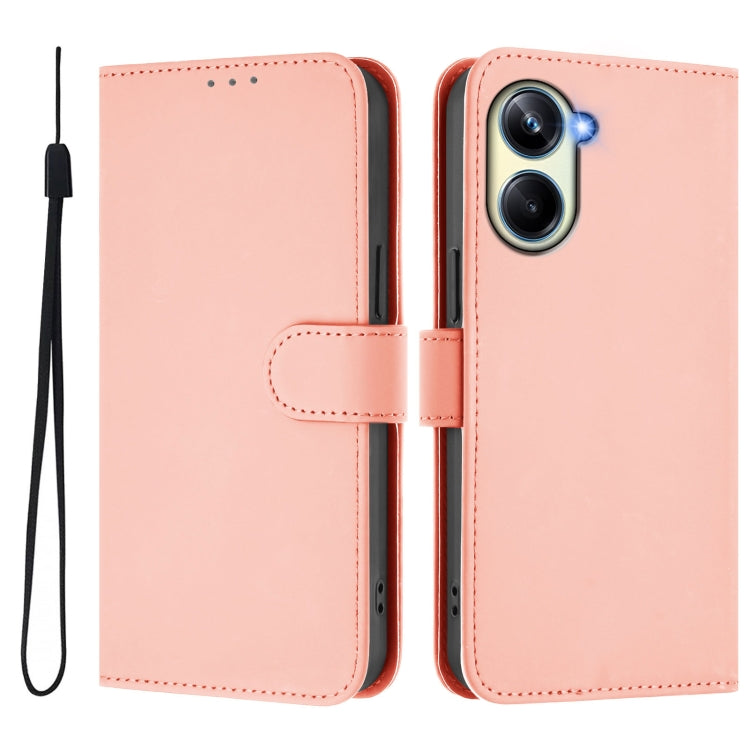 For Realme 10 Pro 5G Skin Feel Solid Color Leather Phone Case with Lanyard
