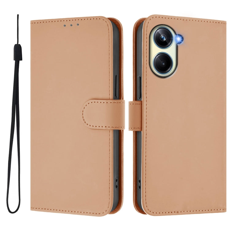 For Realme 10 Pro 5G Skin Feel Solid Color Leather Phone Case with Lanyard