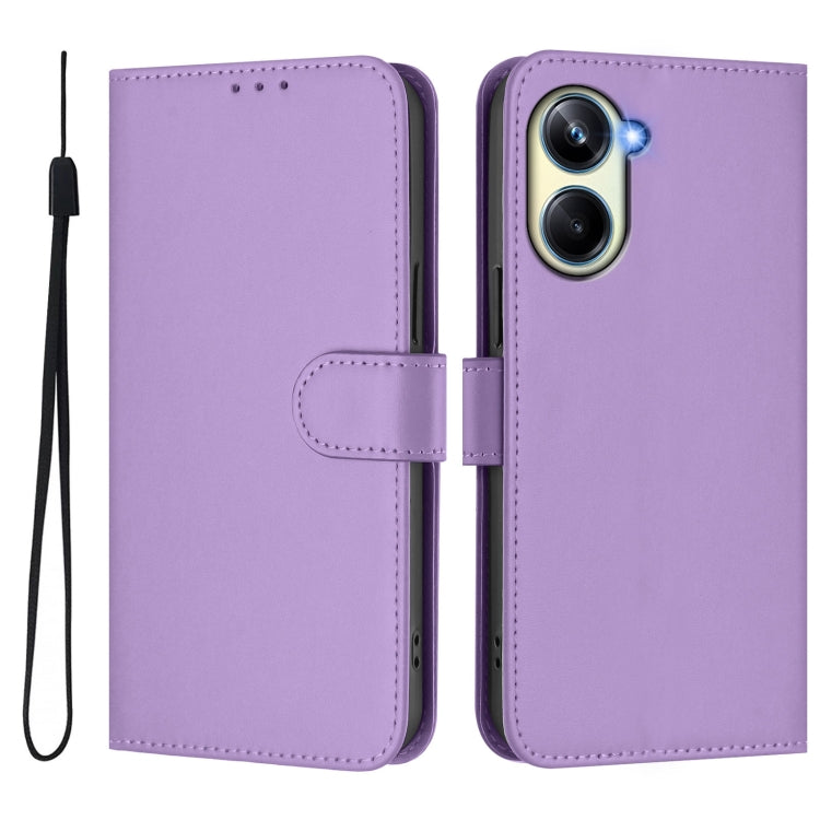 For Realme 10 Pro 5G Skin Feel Solid Color Leather Phone Case with Lanyard