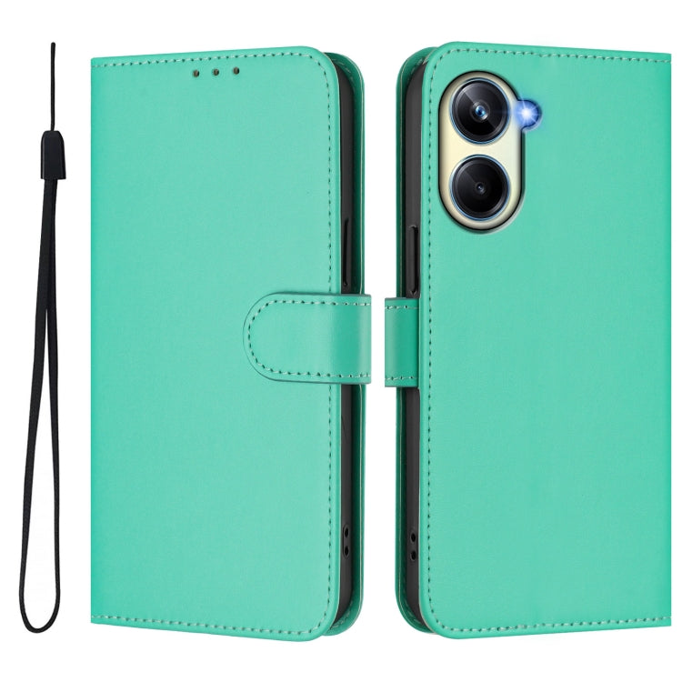 For Realme 10 Pro 5G Skin Feel Solid Color Leather Phone Case with Lanyard