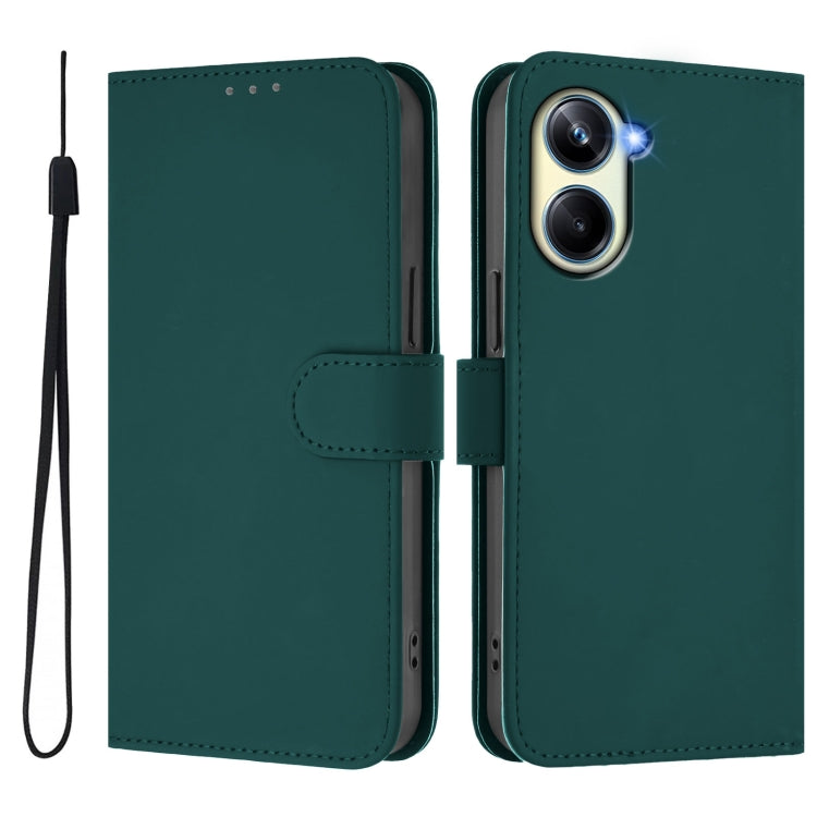 For Realme 10 Pro 5G Skin Feel Solid Color Leather Phone Case with Lanyard