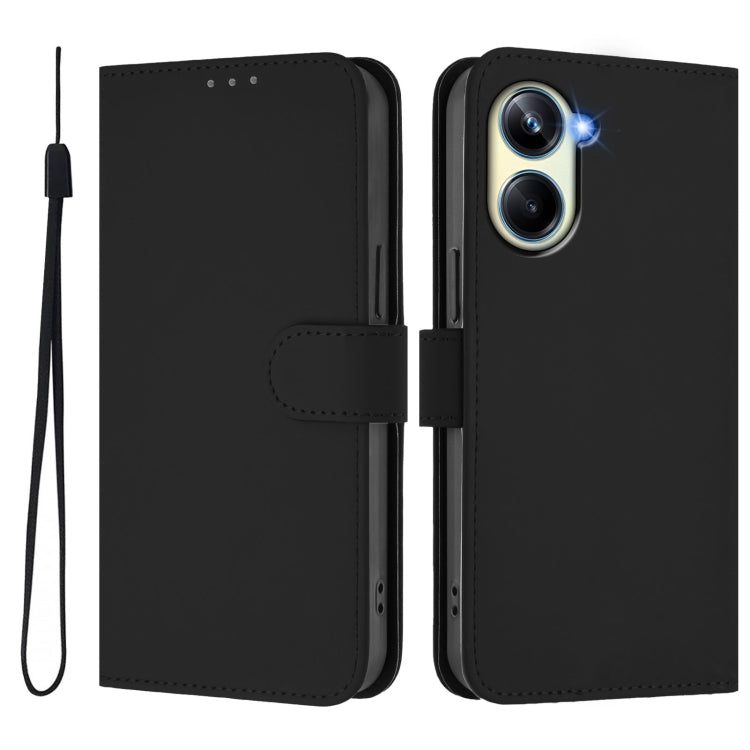 For Realme 10 Pro 5G Skin Feel Solid Color Leather Phone Case with Lanyard