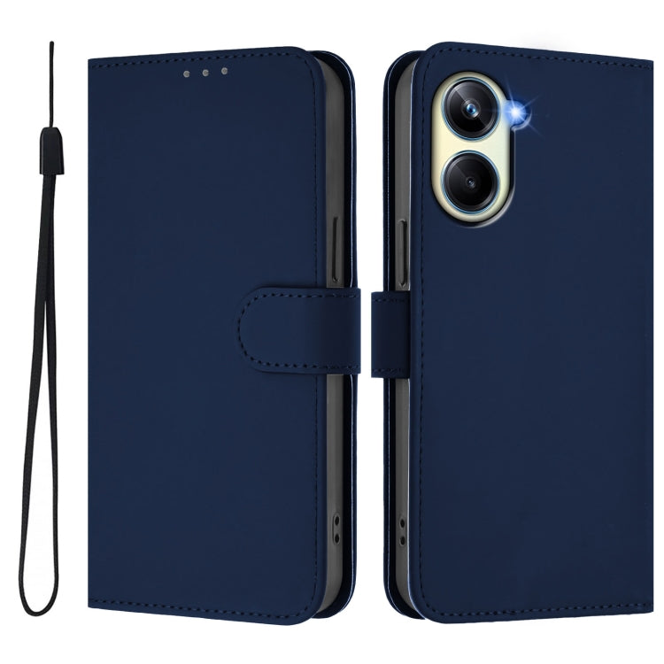 For Realme 10 Pro 5G Skin Feel Solid Color Leather Phone Case with Lanyard