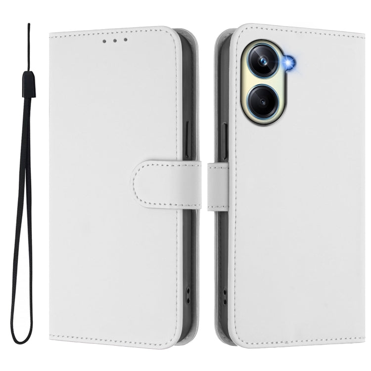 For Realme 10 Pro 5G Skin Feel Solid Color Leather Phone Case with Lanyard