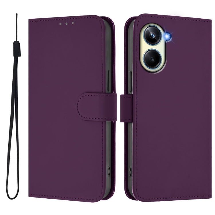 For Realme 10 Pro 5G Skin Feel Solid Color Leather Phone Case with Lanyard