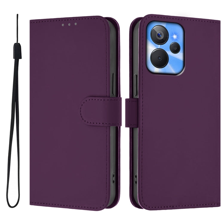 For Realme 10T 5G / 10s 5G Skin Feel Solid Color Leather Phone Case with Lanyard