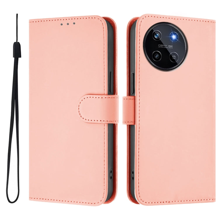 For Realme 11 4G Global Skin Feel Solid Color Leather Phone Case with Lanyard