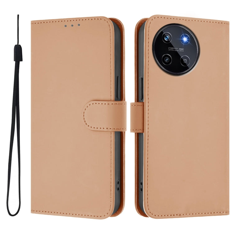 For Realme 11 4G Global Skin Feel Solid Color Leather Phone Case with Lanyard