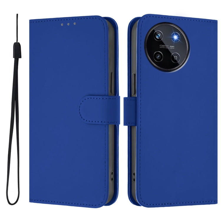 For Realme 11 4G Global Skin Feel Solid Color Leather Phone Case with Lanyard